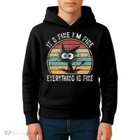 Its Fine Im Fine Everything Is Fine Funny Cat Kids Hoodie thumb 4