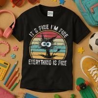 Its Fine Im Fine Everything Is Fine Funny Cat Kids T-Shirt thumb 3