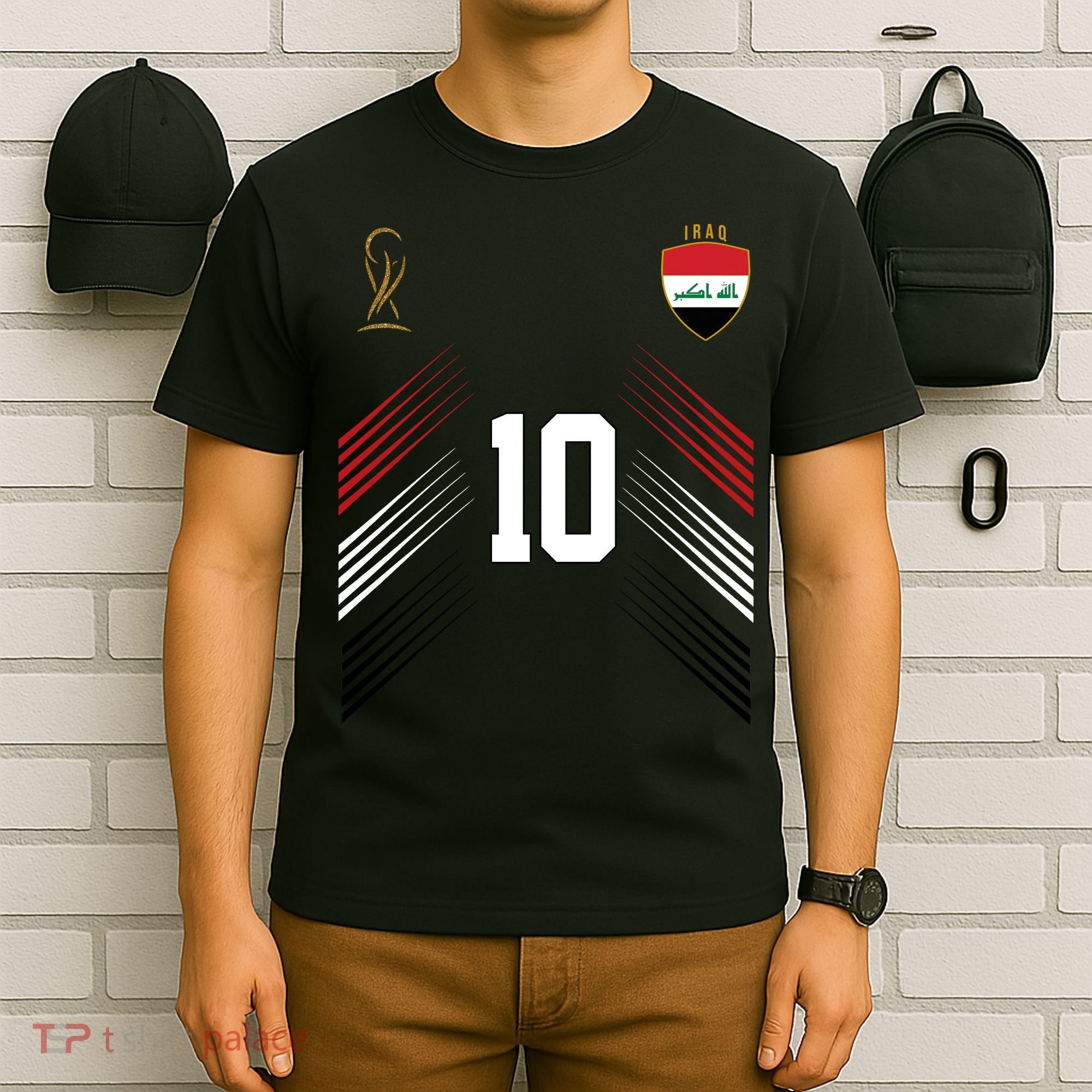 Iraq Flag Iraqi Soccer Jersey Pride Fan Gear T-Shirt