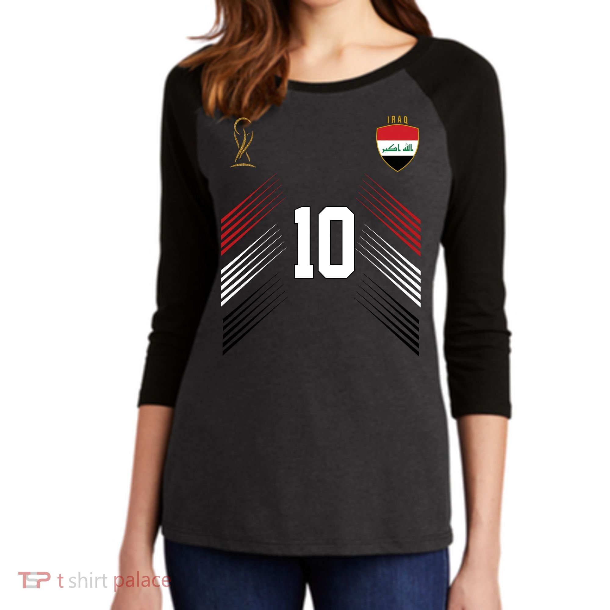 Iraq Flag Iraqi Soccer Jersey Pride Fan Gear Women's Tri-Blend 3/4-Sleeve Raglan Shirt