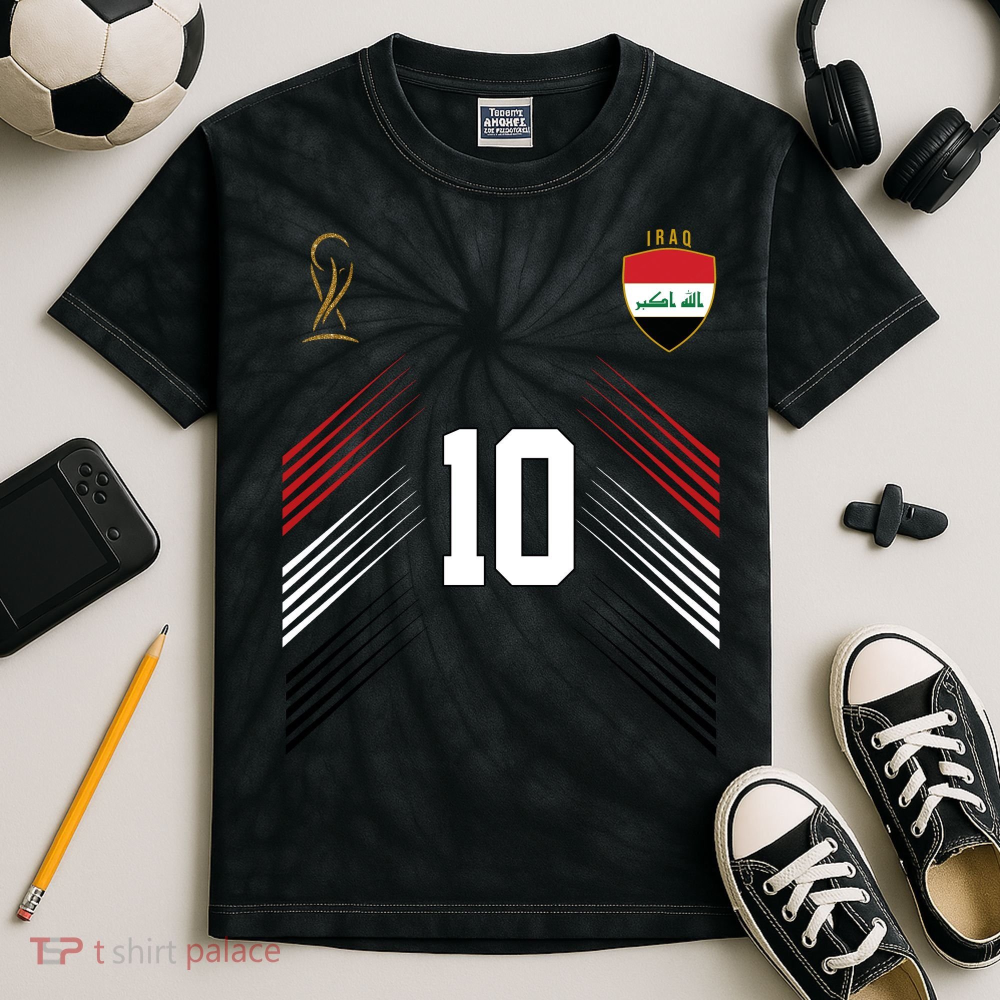 Iraq Flag Iraqi Soccer Jersey Pride Fan Gear Kids Tie-Dye T-Shirt