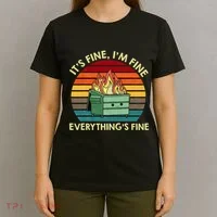 ItS Fine IM Fine EverythingS Fine Dumpster On Fire T-Shirt thumb 4