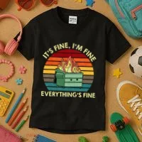 ItS Fine IM Fine EverythingS Fine Dumpster On Fire Kids T-Shirt thumb 3