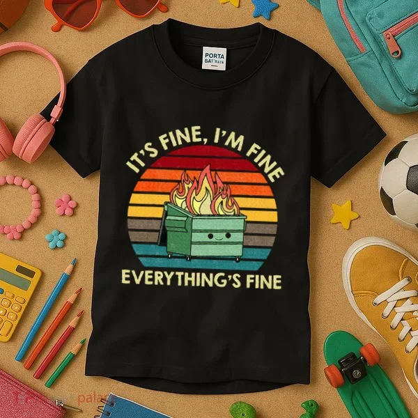 ItS Fine IM Fine EverythingS Fine Dumpster On Fire Kids T-Shirt