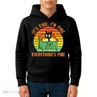 It's Fine I'm Fine Everything Is Fine Retro Dumpster Fire Kids Hoodie thumb 4