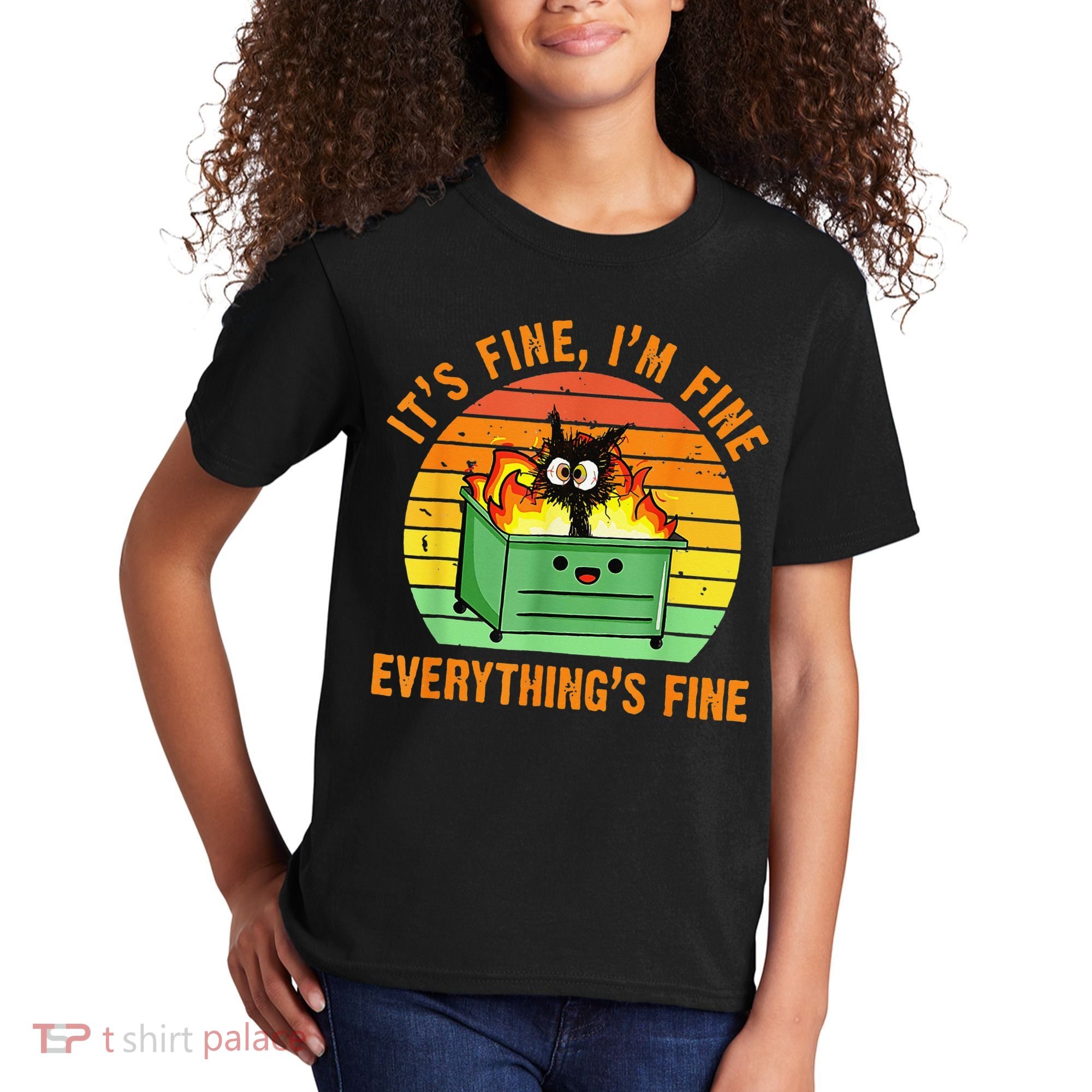 It's Fine I'm Fine Everything Is Fine Retro Dumpster Fire Kids T-Shirt