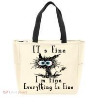 It's Fine I'm Fine Everything Is Fine Funny cat Tote Bag thumb 0