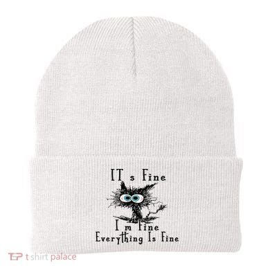 It's Fine I'm Fine Everything Is Fine Funny cat Beanie
