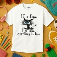 It's Fine I'm Fine Everything Is Fine Funny cat Kids T-Shirt thumb 3