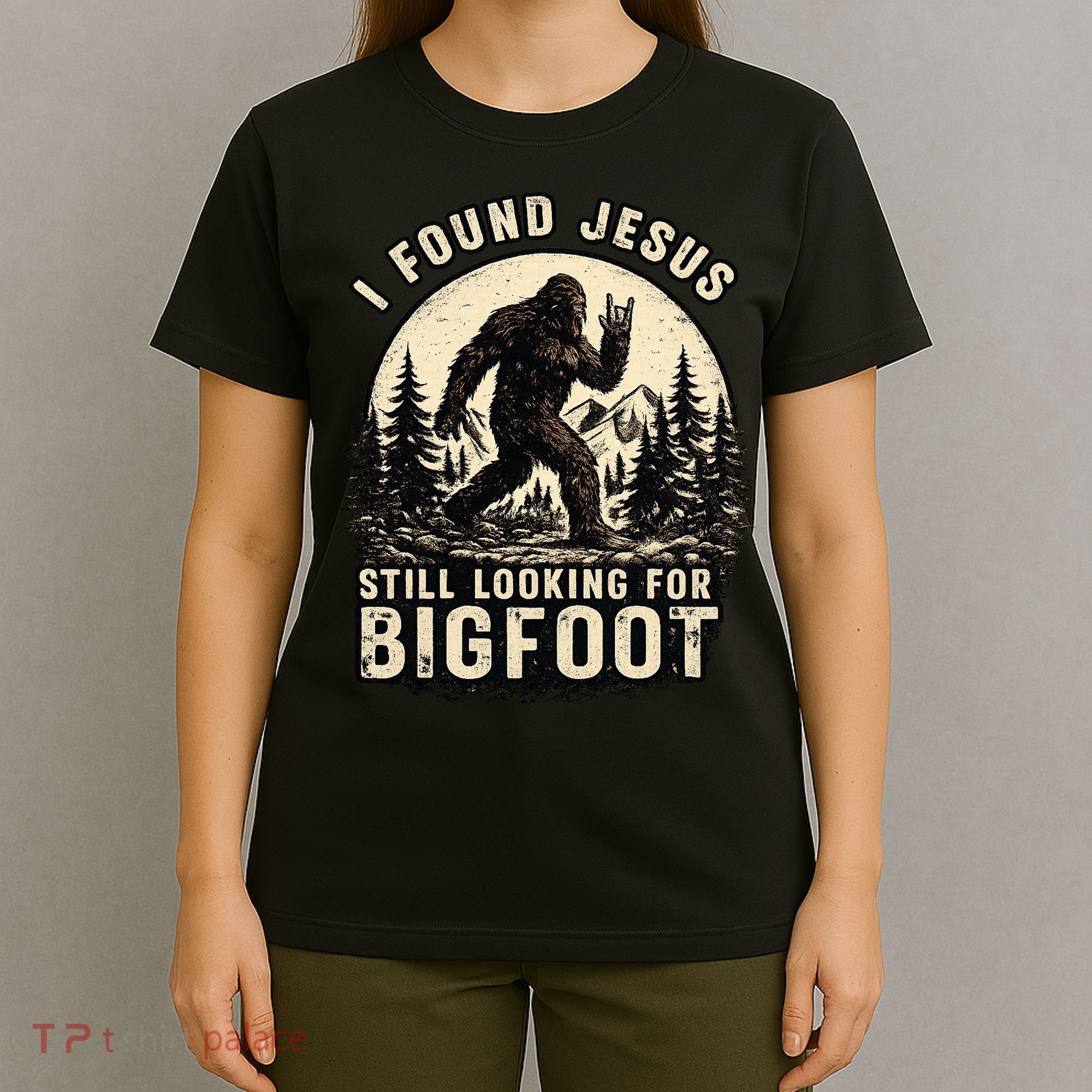 I Found Jesus Still Looking Bigfoot Retro Funny Christian T-Shirt