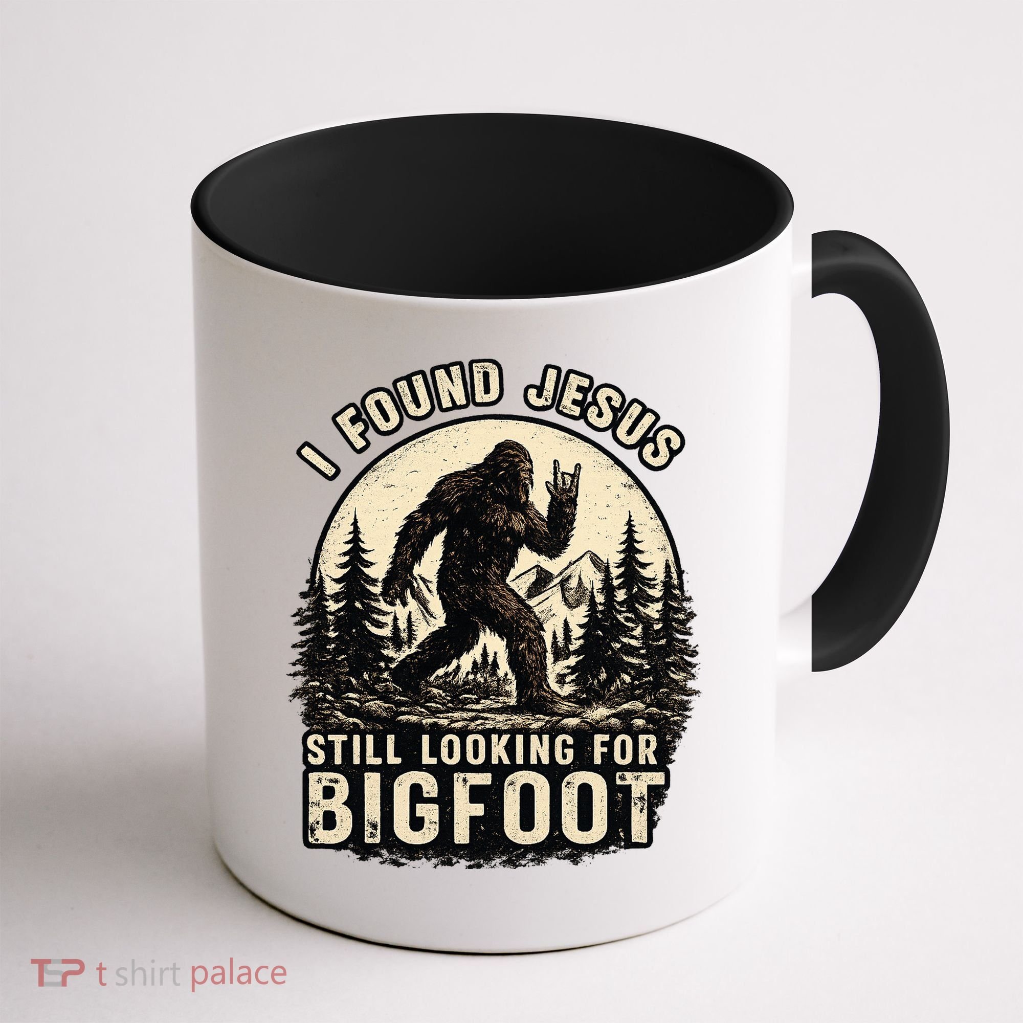 I Found Jesus Still Looking Bigfoot Retro Funny Christian Coffee Mug