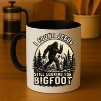 I Found Jesus Still Looking Bigfoot Retro Funny Christian Coffee Mug thumb 4