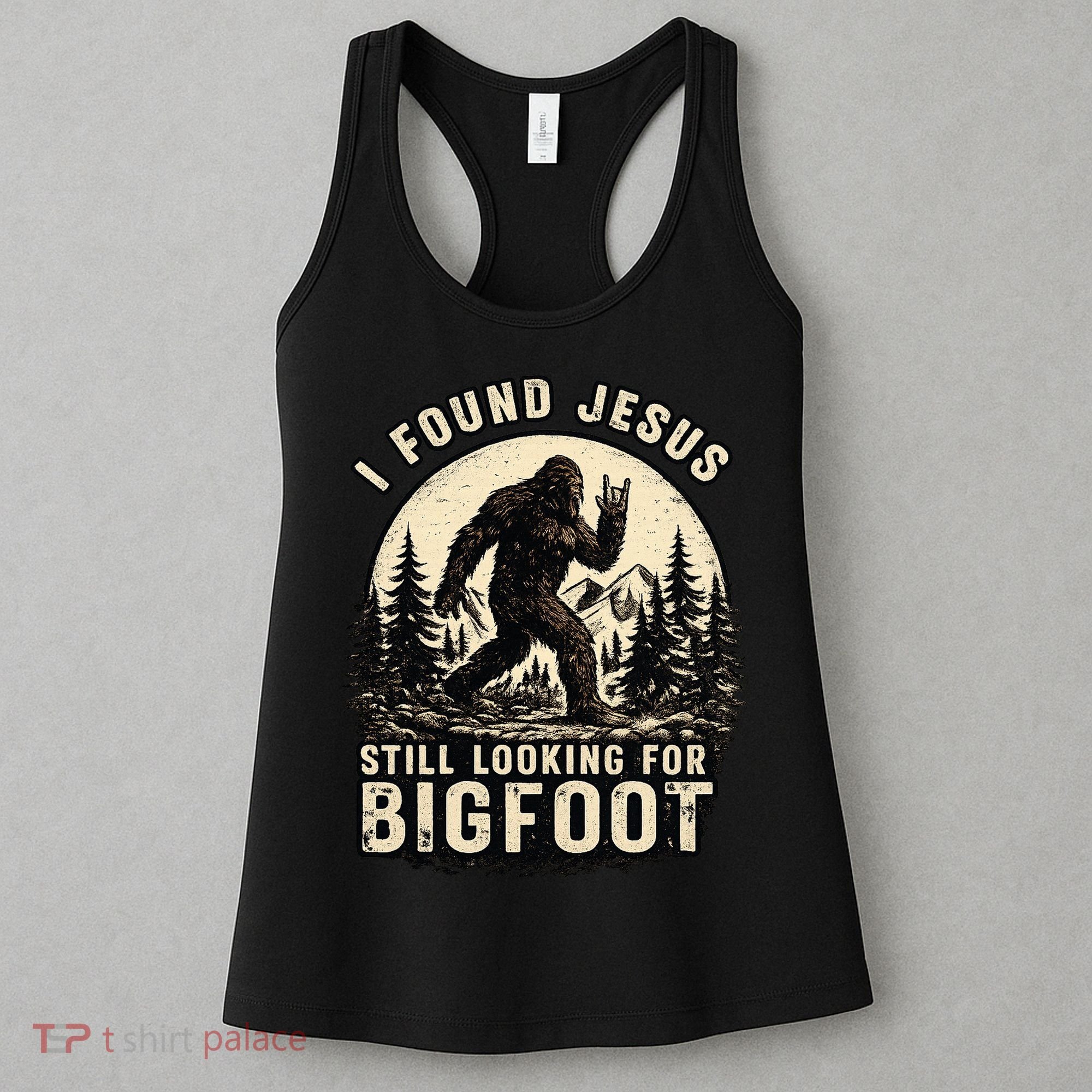 I Found Jesus Still Looking Bigfoot Retro Funny Christian Women's Tank Top