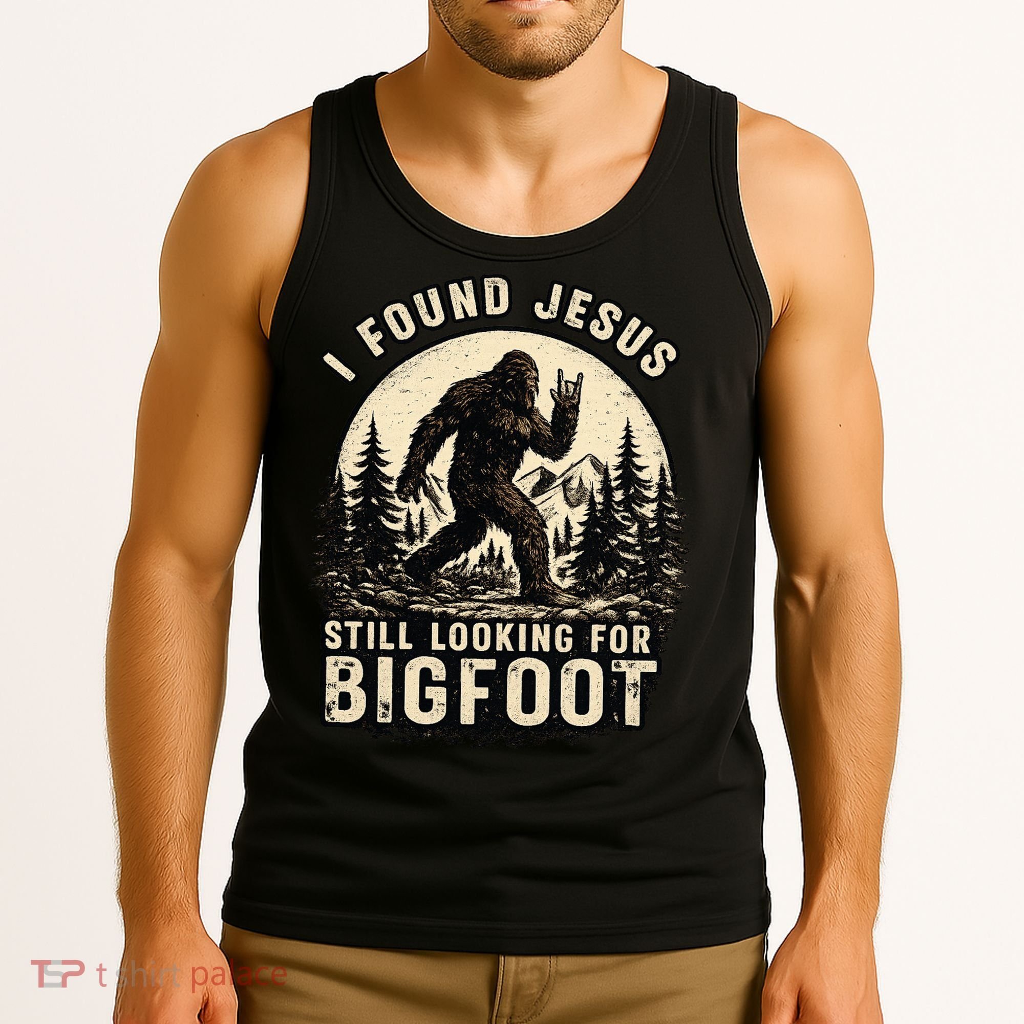 I Found Jesus Still Looking Bigfoot Retro Funny Christian Tank Top
