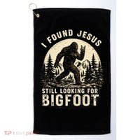 I Found Jesus Still Looking Bigfoot Retro Funny Christian Golf Towel thumb 0