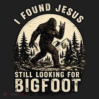 I Found Jesus Still Looking Bigfoot Retro Funny Christian Golf Towel thumb 3