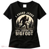 I Found Jesus Still Looking Bigfoot Retro Funny Christian Women's T-Shirt thumb 0