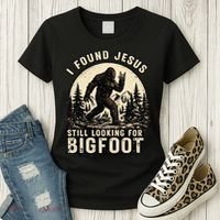 I Found Jesus Still Looking Bigfoot Retro Funny Christian Women's T-Shirt thumb 3