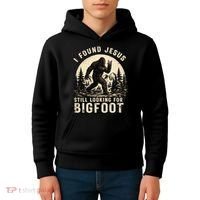 I Found Jesus Still Looking Bigfoot Retro Funny Christian Kids Hoodie thumb 4