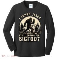 I Found Jesus Still Looking Bigfoot Retro Funny Christian Kids Long Sleeve Shirt thumb 0