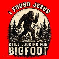 I Found Jesus Still Looking Bigfoot Retro Funny Christian Santa Hat thumb 1