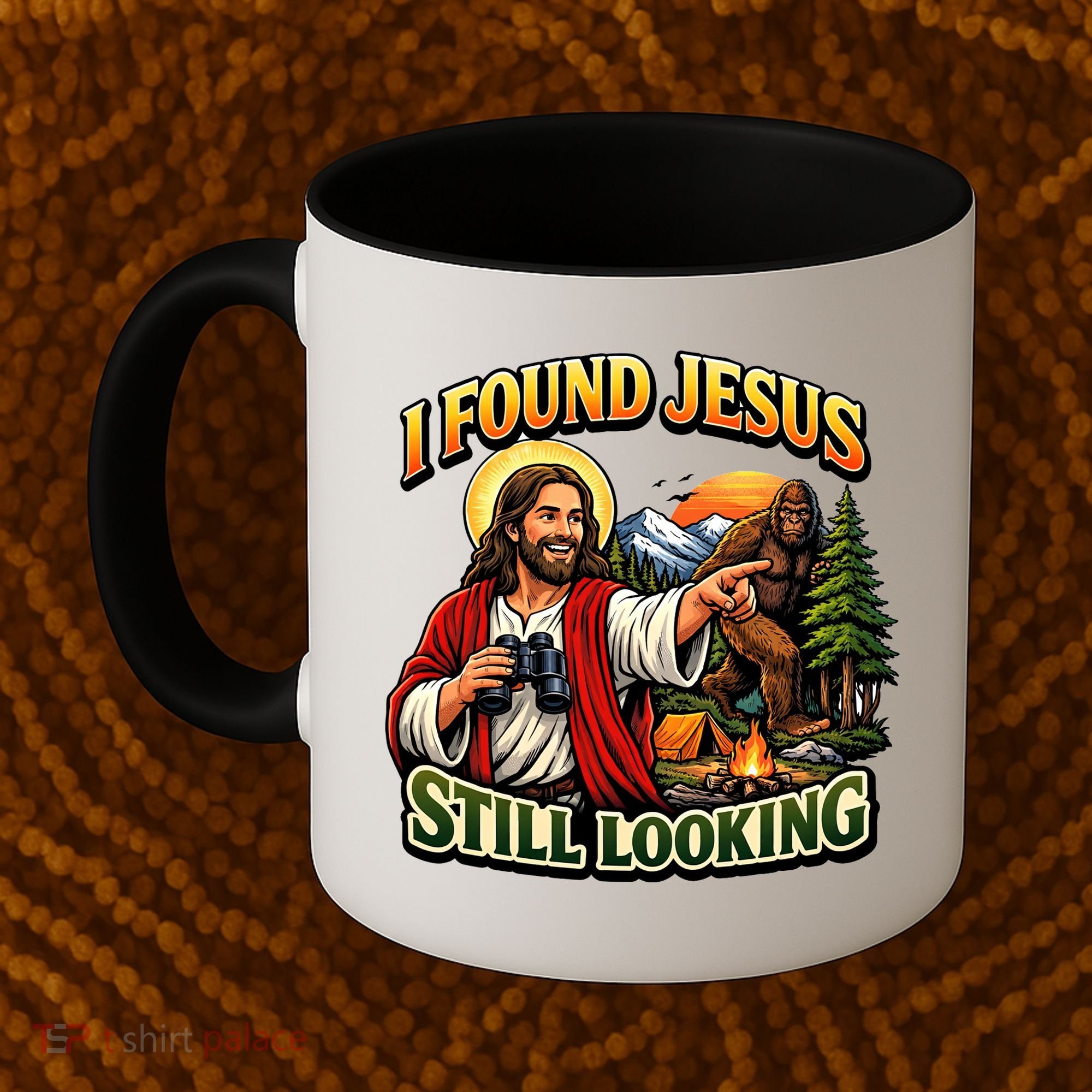 I Found Jesus Still Looking Bigfoot Coffee Mug