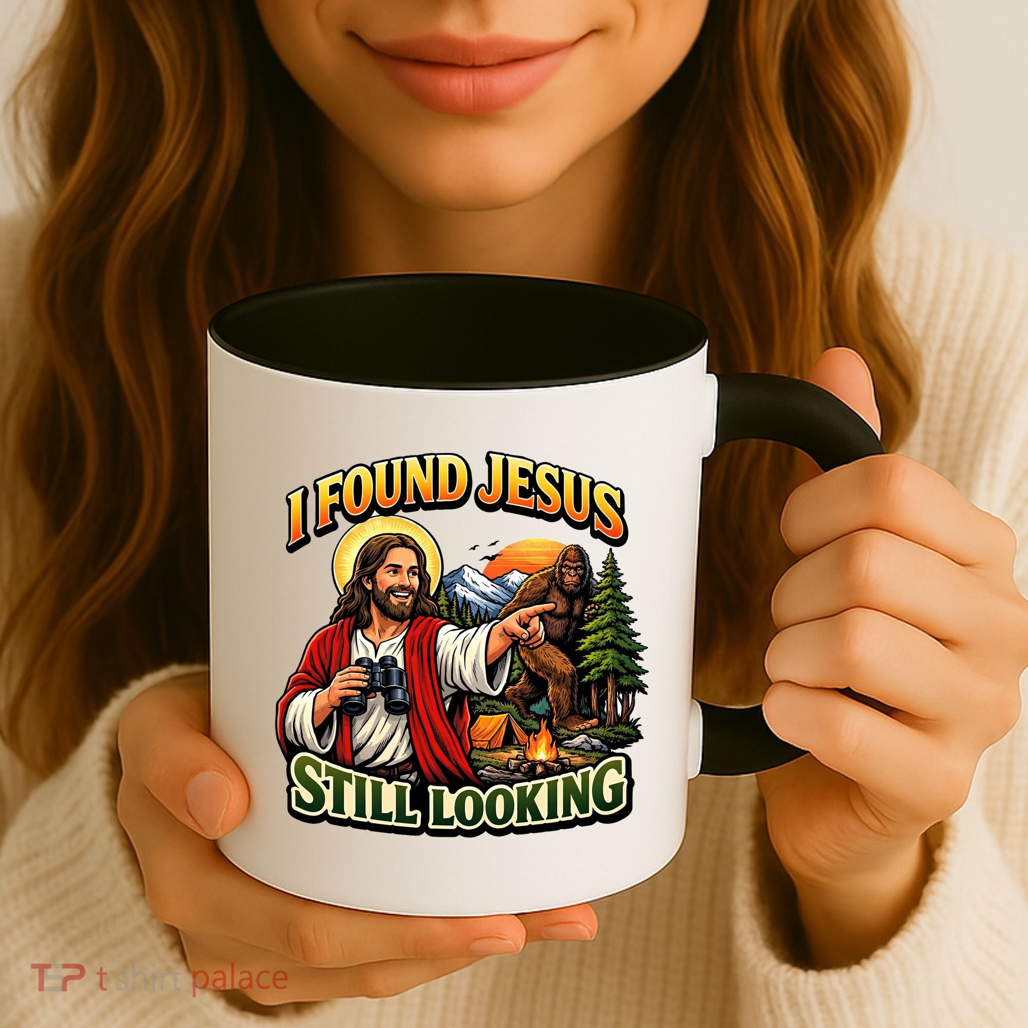 I Found Jesus Still Looking Bigfoot Coffee Mug