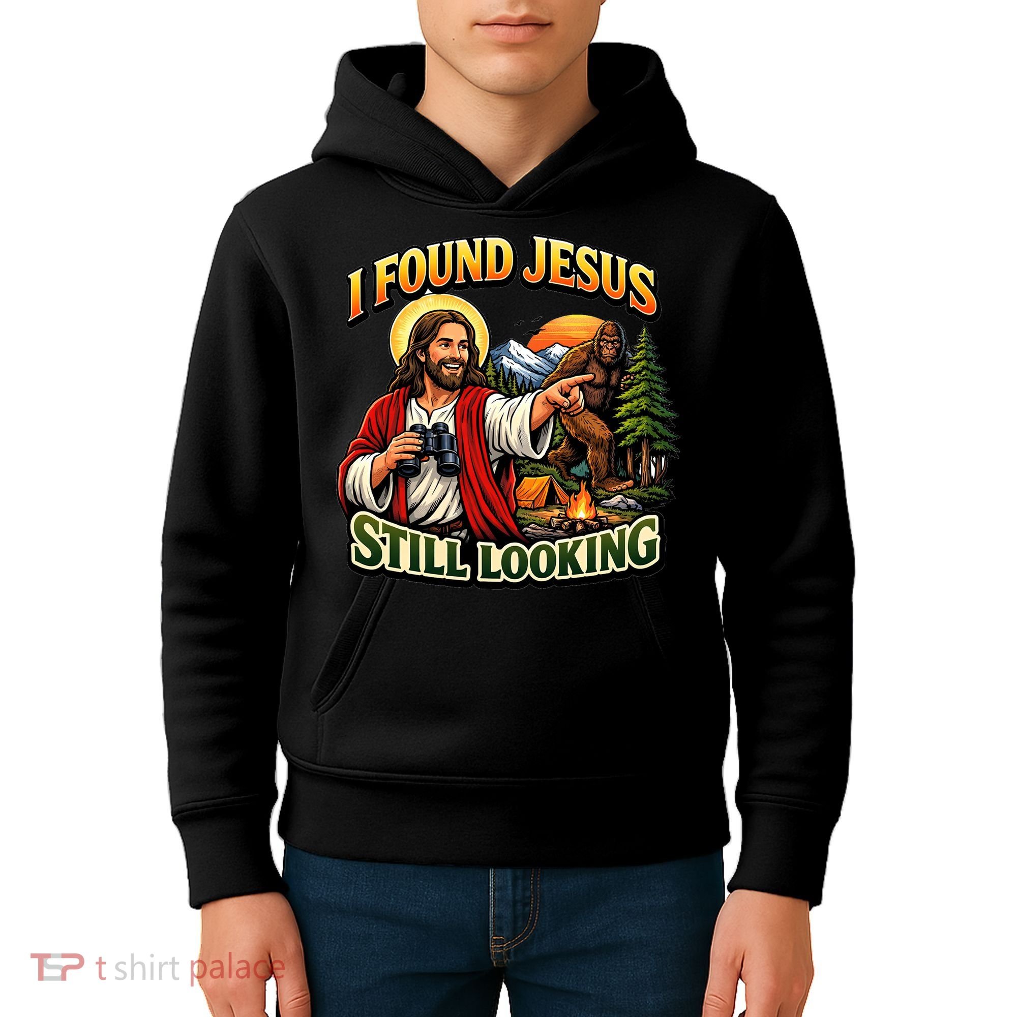 I Found Jesus Still Looking Bigfoot Kids Hoodie