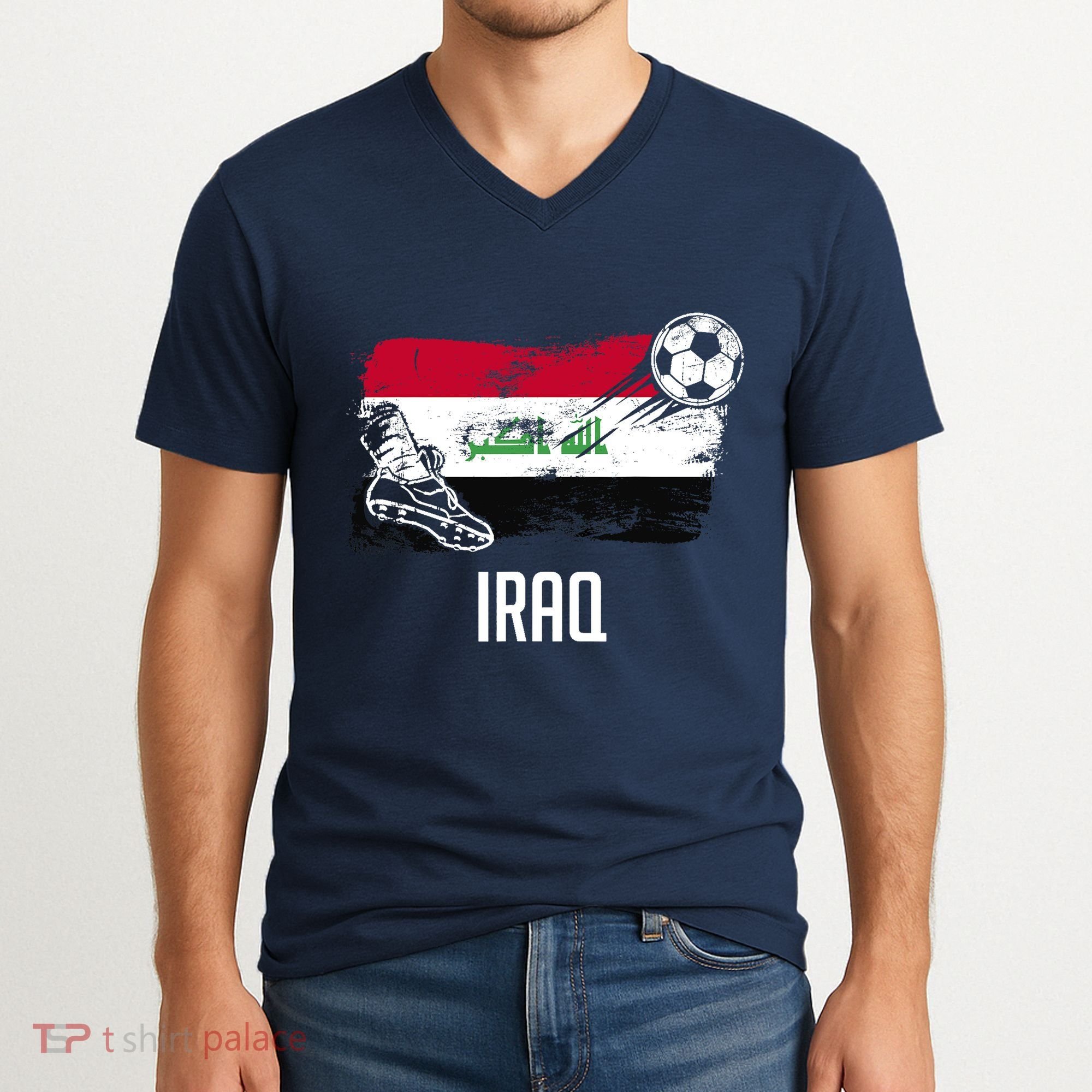 Iraq Flag Jersey Iraqi Soccer Team Iraqi V-Neck T-Shirt