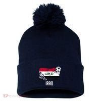 Iraq Flag Jersey Iraqi Soccer Team Iraqi Pom Pom 12in Knit Beanie thumb 0