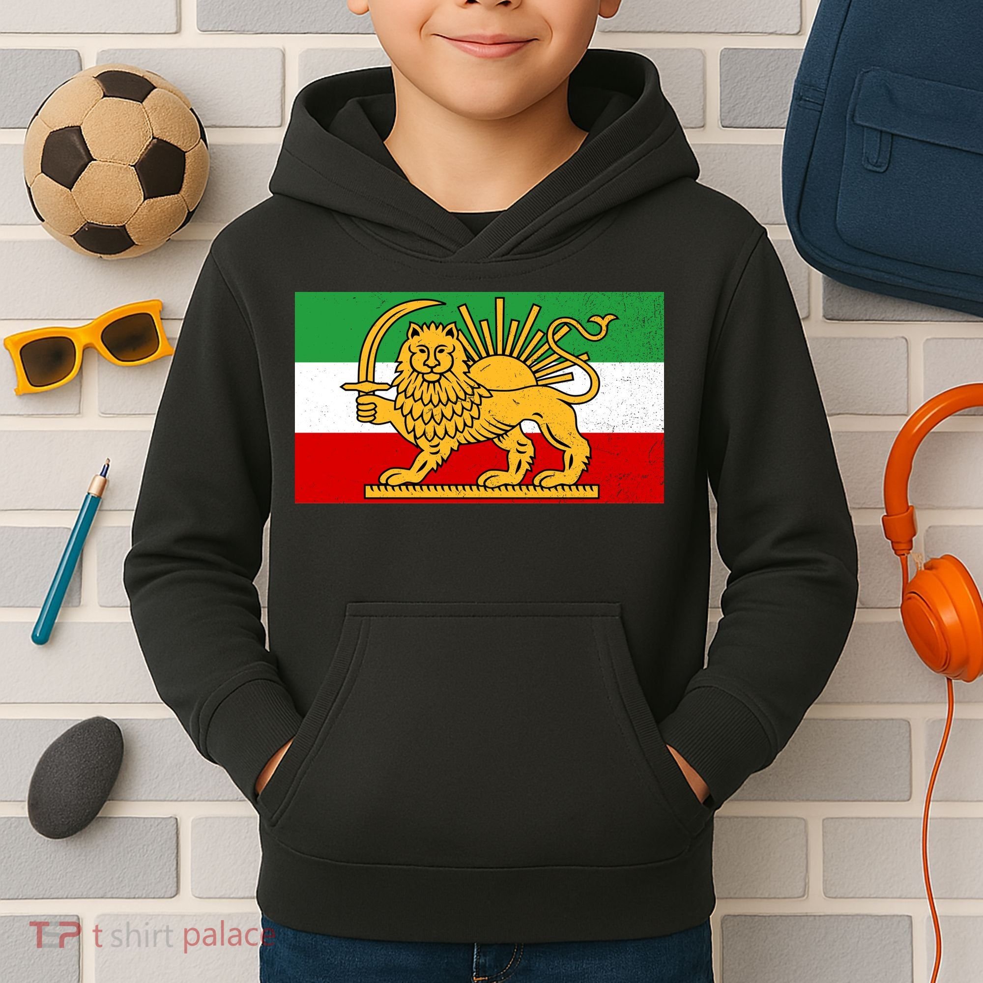 Iran Flag Lion And Sun Kids Hoodie