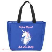 I Feel Magical But Also Stabby Funny Unicorn Gift Tote Bag thumb 0