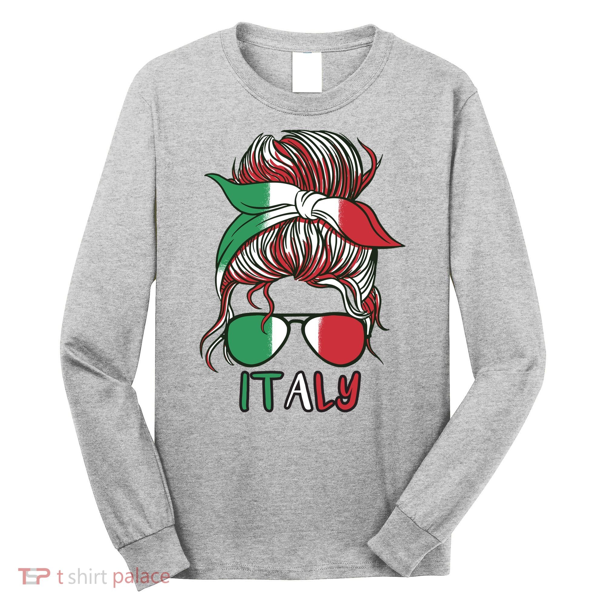 Italy Flag Messy Bun Italian Long Sleeve Shirt