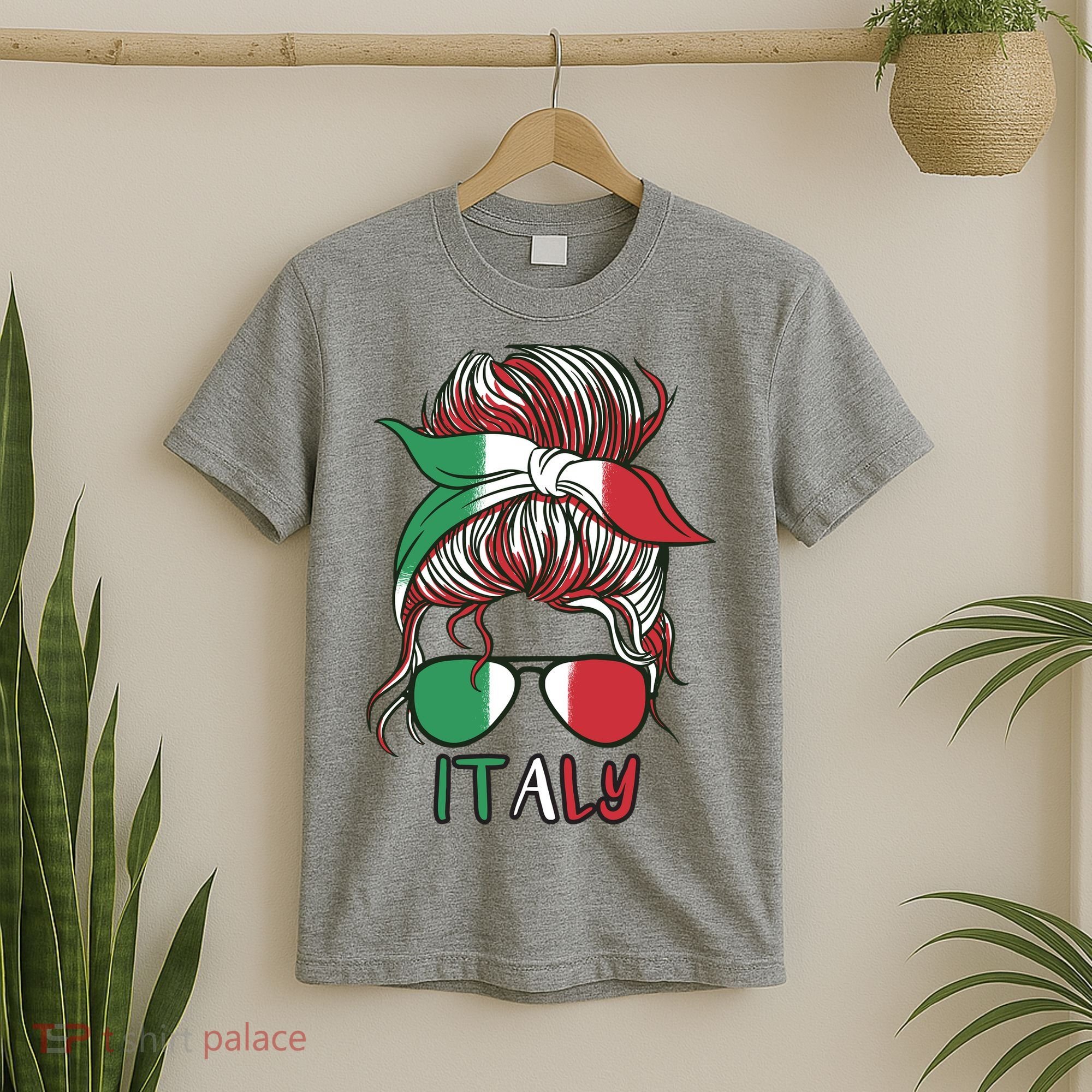 Italy Flag Messy Bun Italian T-Shirt
