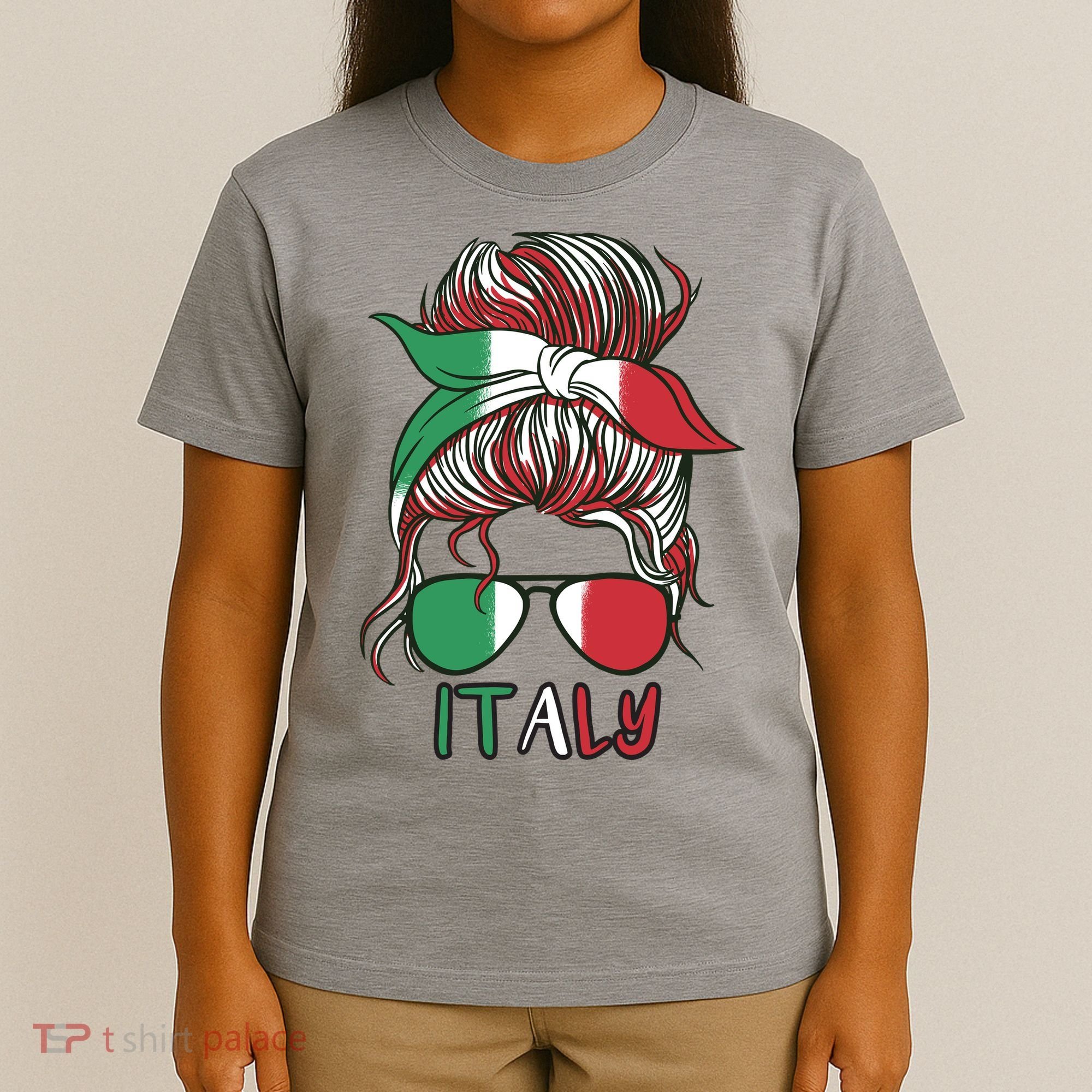 Italy Flag Messy Bun Italian T-Shirt