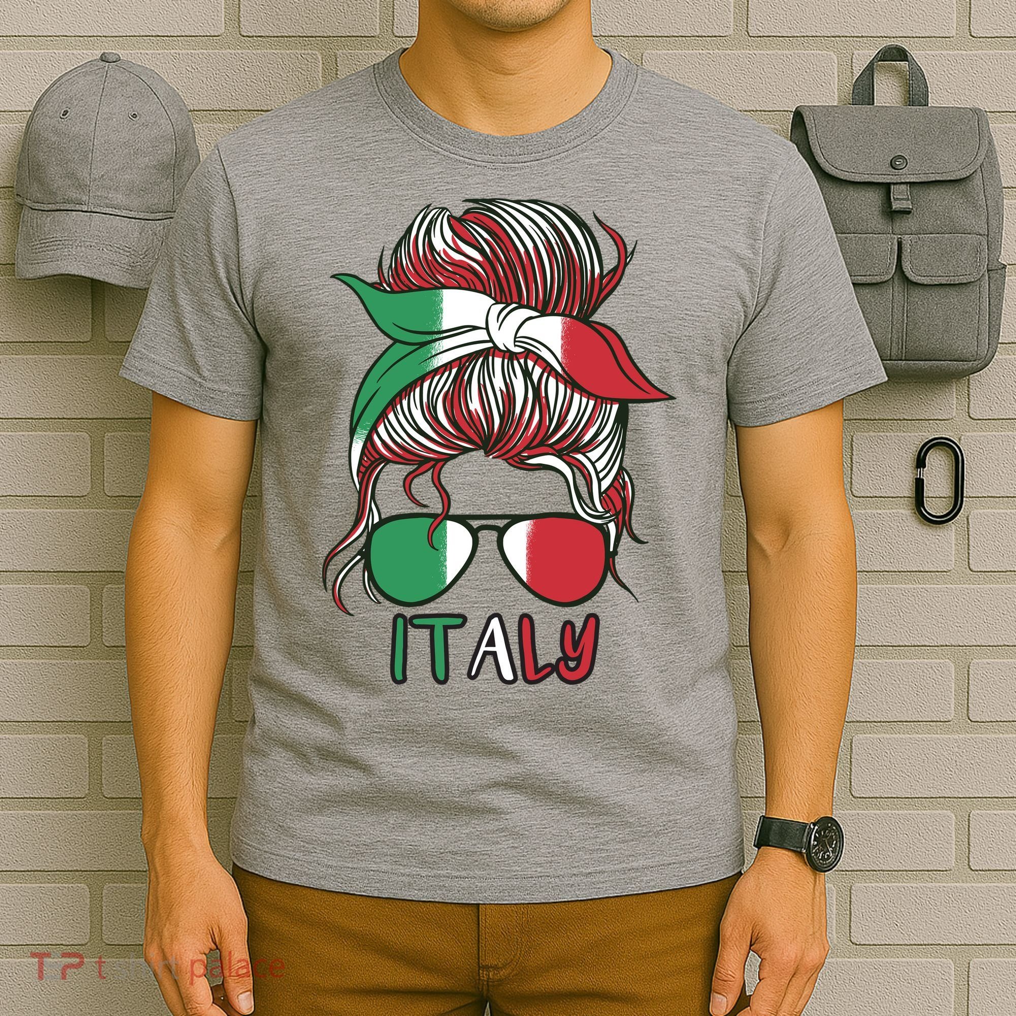 Italy Flag Messy Bun Italian T-Shirt