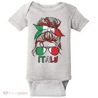 Italy Flag Messy Bun Italian Baby Bodysuit thumb 0