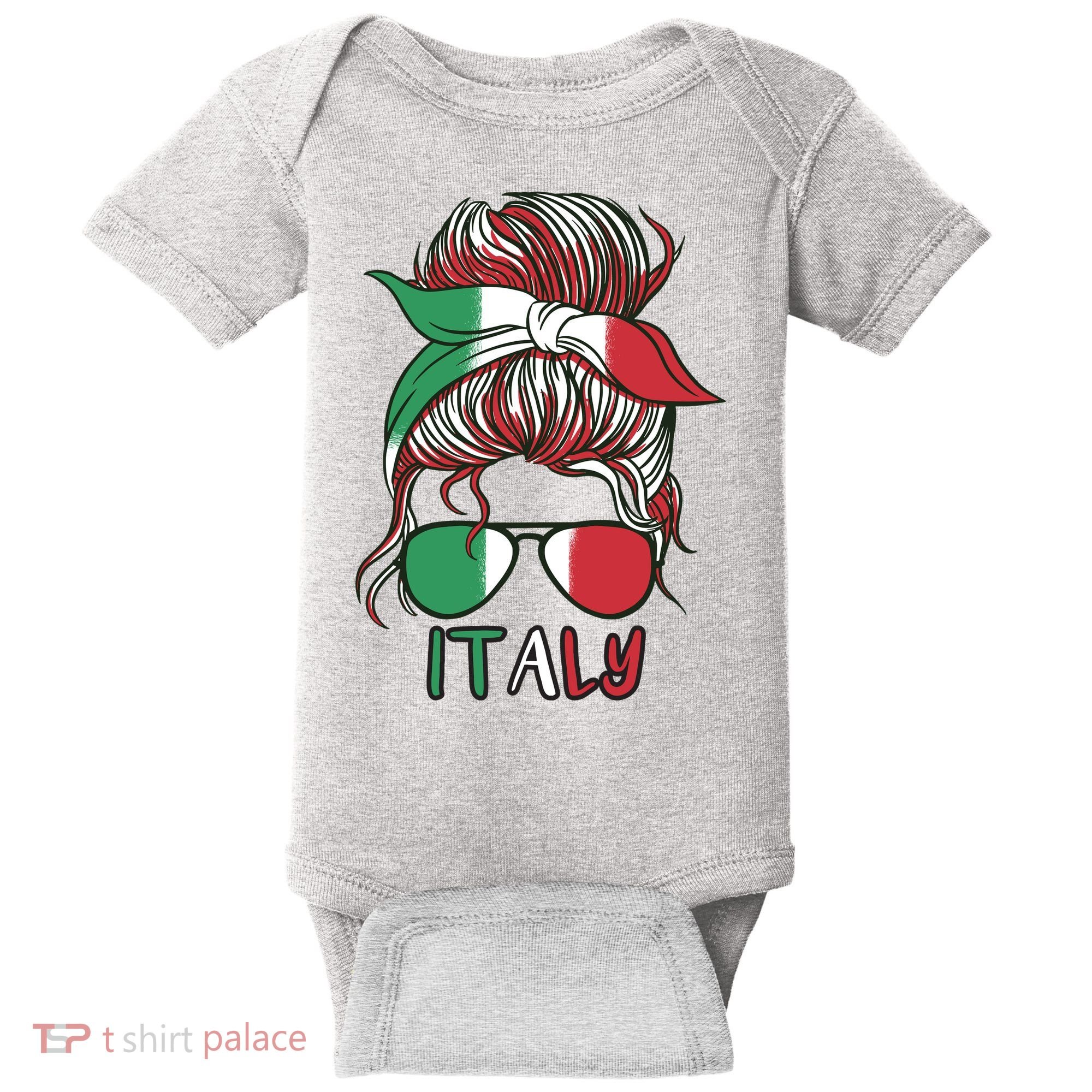 Italy Flag Messy Bun Italian Baby Bodysuit
