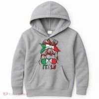 Italy Flag Messy Bun Italian Kids Hoodie thumb 0