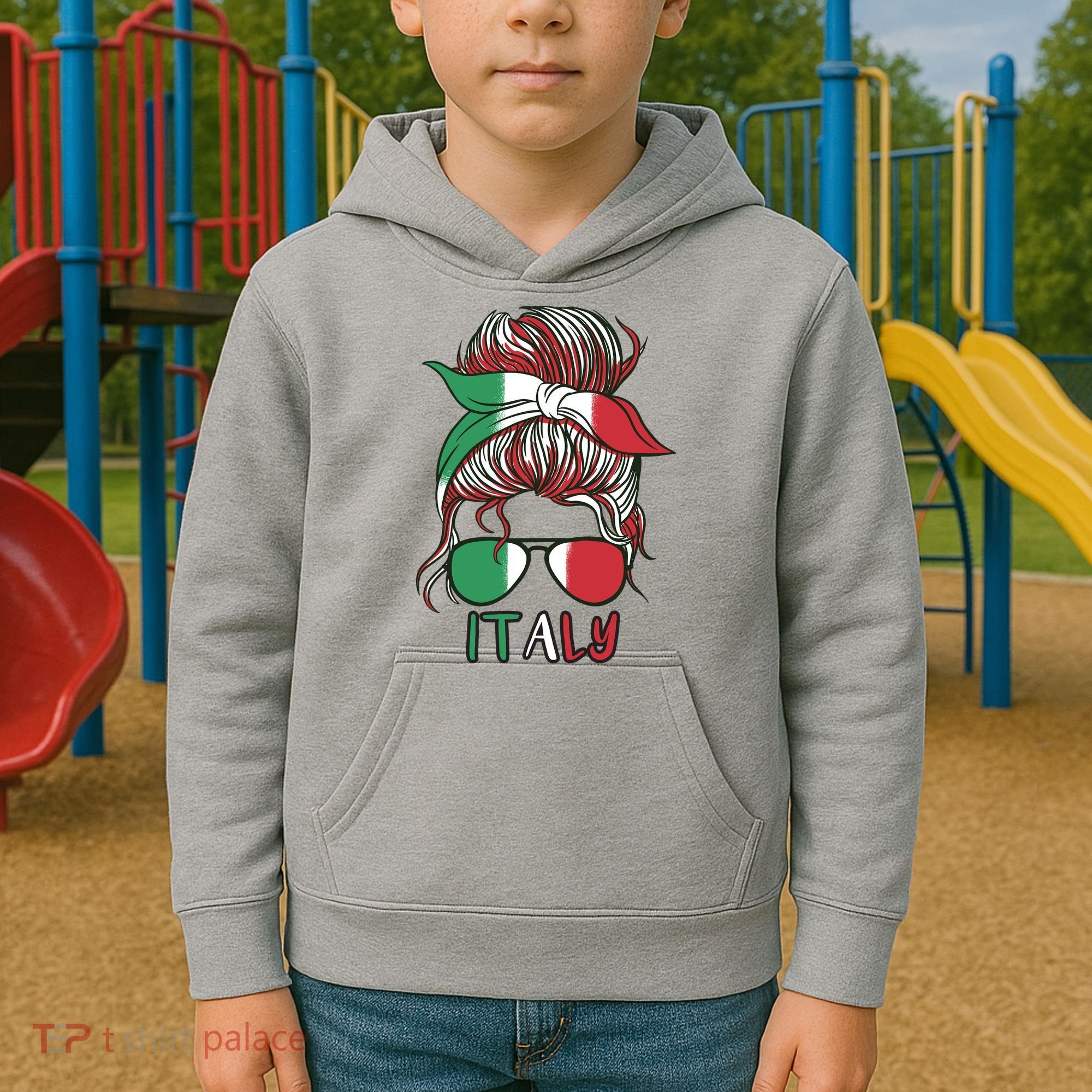 Italy Flag Messy Bun Italian Kids Hoodie