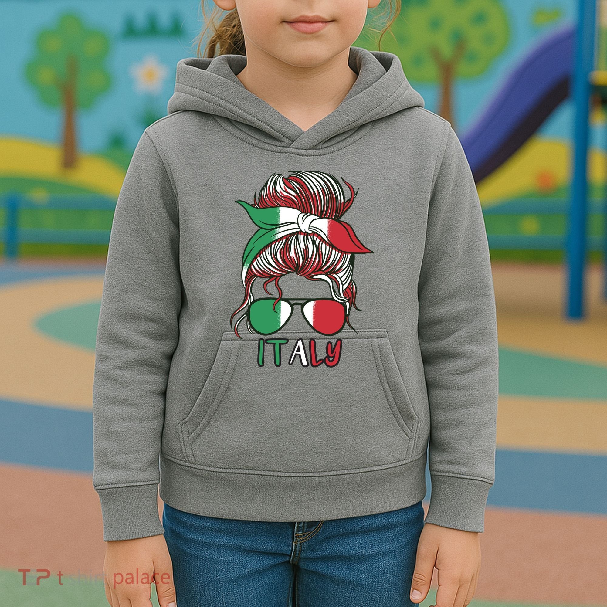 Italy Flag Messy Bun Italian Kids Hoodie