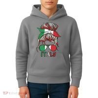 Italy Flag Messy Bun Italian Kids Hoodie thumb 4