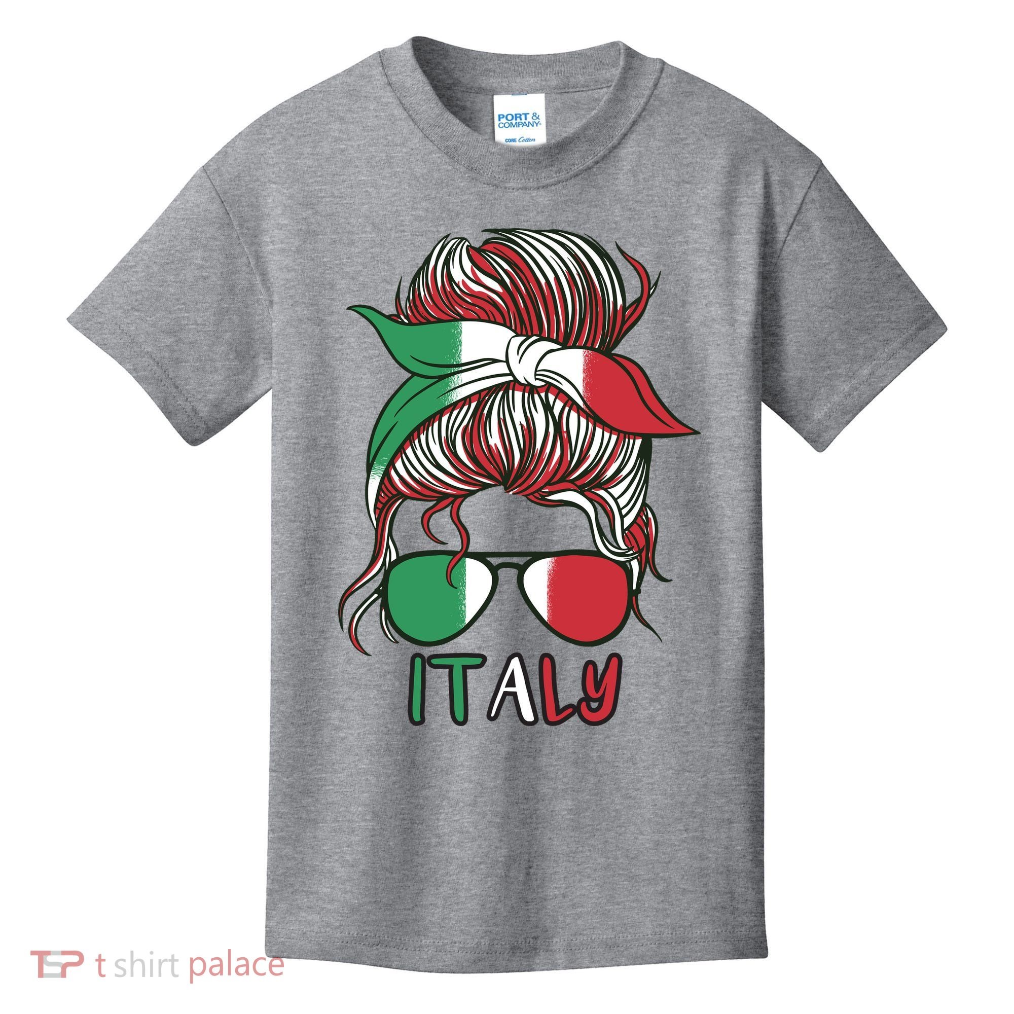 Italy Flag Messy Bun Italian Kids T-Shirt