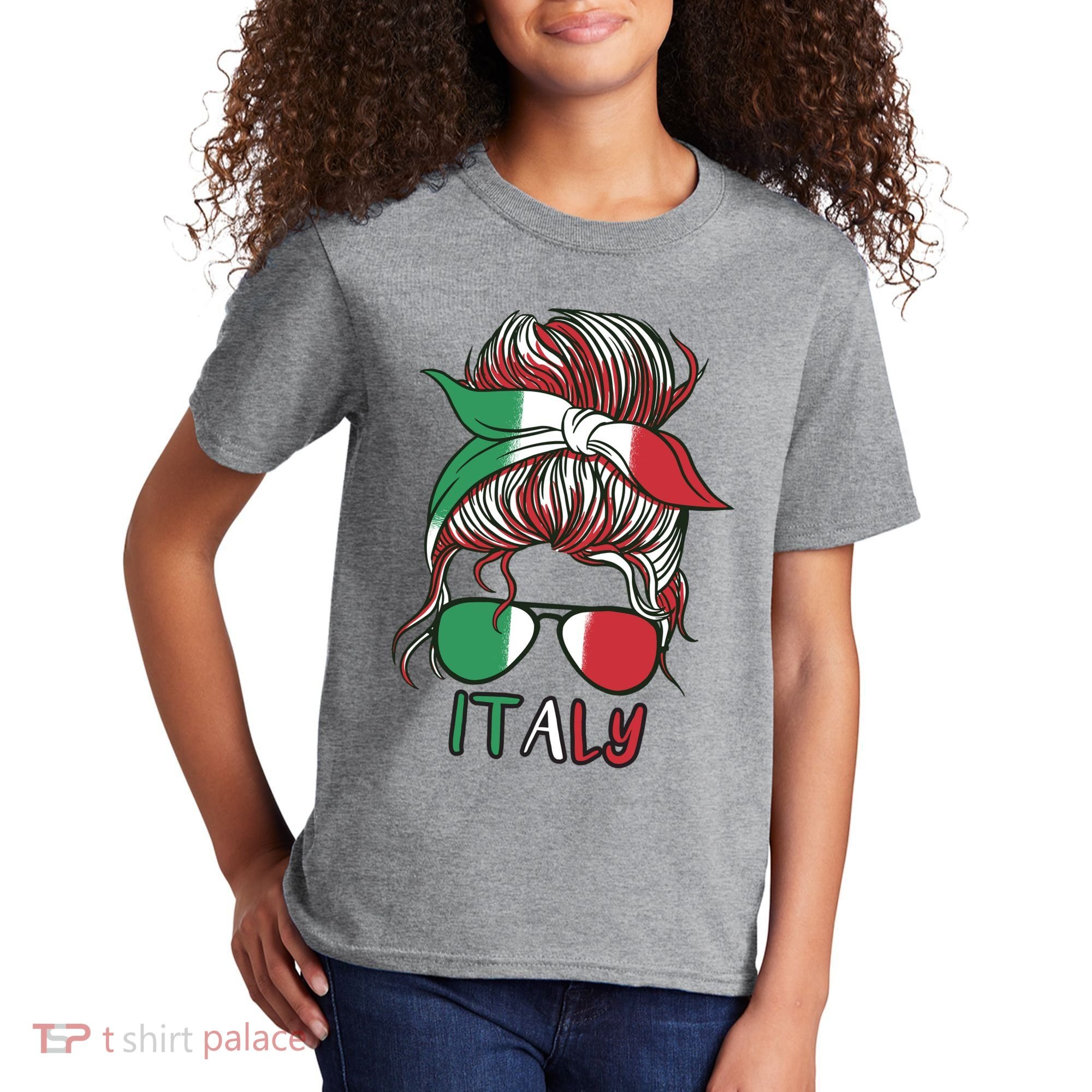 Italy Flag Messy Bun Italian Kids T-Shirt