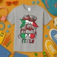 Italy Flag Messy Bun Italian Kids T-Shirt thumb 3