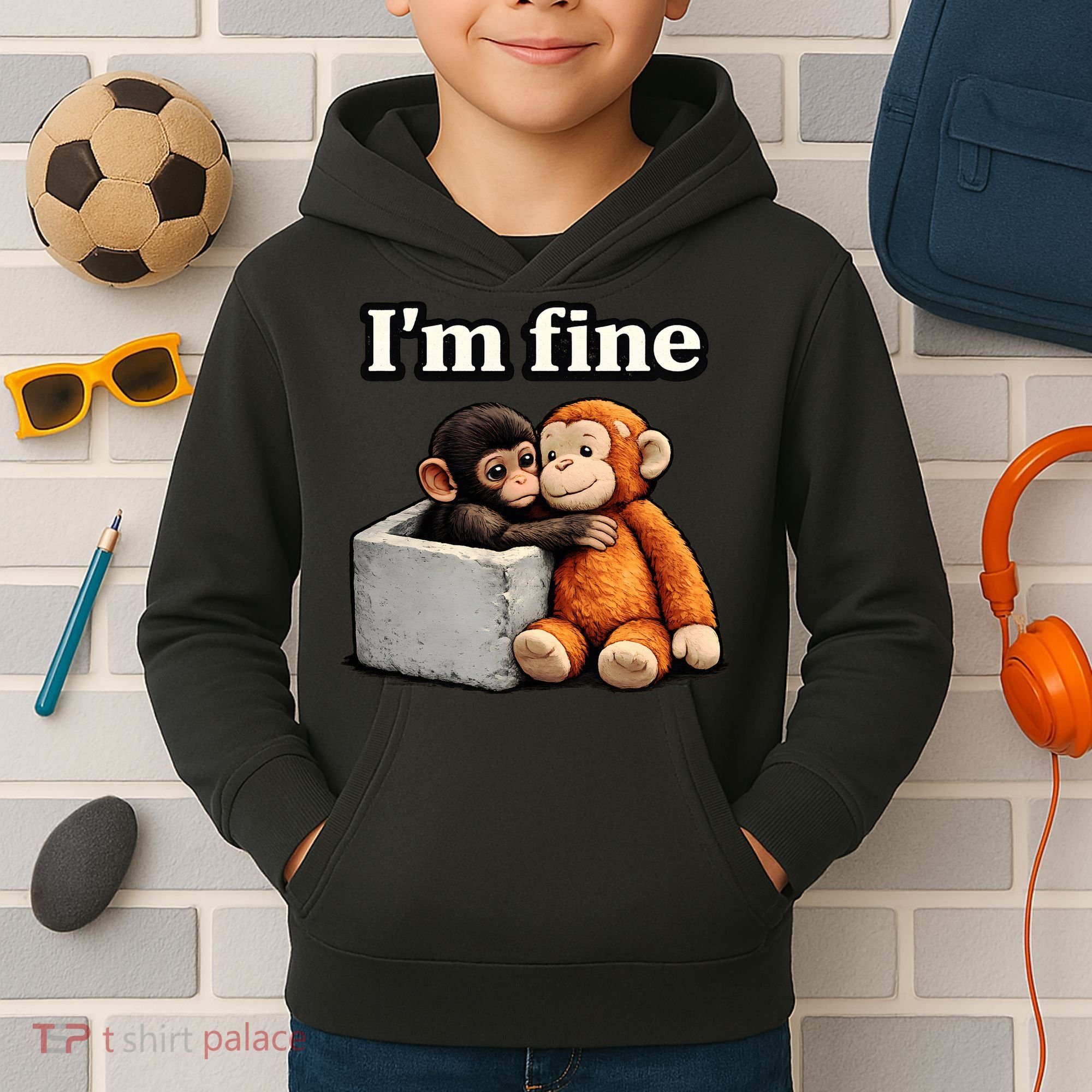 I'm Fine Monkey Punch Funny Kids Hoodie