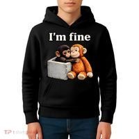 I'm Fine Monkey Punch Funny Kids Hoodie thumb 4