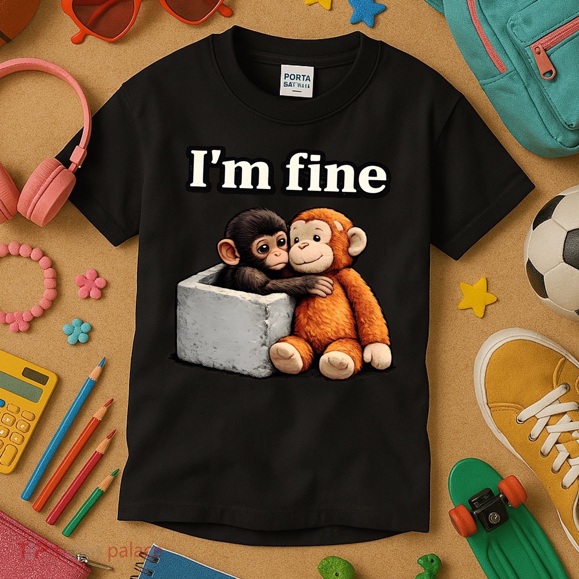 I'm Fine Monkey Punch Funny Kids T-Shirt