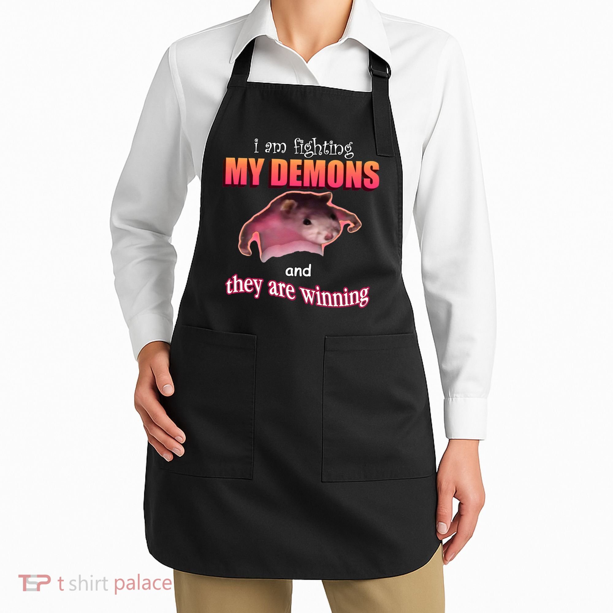 Im Fighting My Demons And They Are Winning Rat Word Art Meme Apron