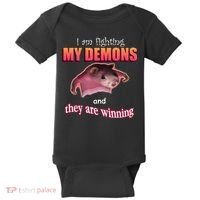 Im Fighting My Demons And They Are Winning Rat Word Art Meme Baby Bodysuit thumb 0